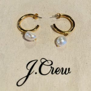 J Crew gold hoop earrings with freshwater pearl